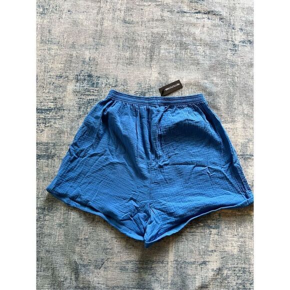 NWT! Pretty Little Thing Blue Textured Linen Look Floaty Shorts US Size 16 - Picture 2 of 7